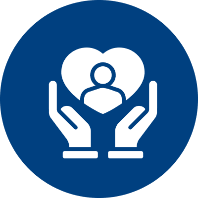 Hands holding heart with person icon.