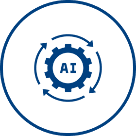 AI gear with circular arrows icon.